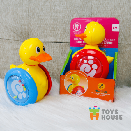 Đồ chơi lật đật gật gù có bánh xe cho bé Toyshouse 008-2 chú vịt vàng dễ thương 