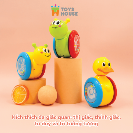 Đồ chơi lật đật gật gù có bánh xe cho bé Toyshouse 008-2 chú vịt vàng dễ thương 