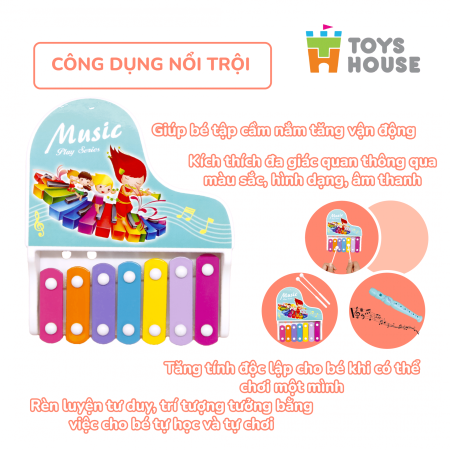 Đồ chơi đàn gõ Xylophone kèm sáo, lục lạc, kèn harmonica cho bé ToyHouse 682-9 - Màu Đỏ