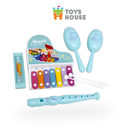 Đồ chơi đàn gõ Xylophone kèm sáo, lục lạc, kèn harmonica cho bé ToyHouse 682-9 - Màu Đỏ