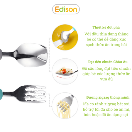Bộ thìa dĩa cho bé tập ăn chất liệu inox bọc Silicon Edison Hàn Quốc dành cho bé từ 18 tháng tuổi 5318 - 5325