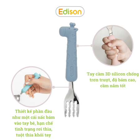 Bộ thìa dĩa cho bé tập ăn chất liệu inox bọc Silicon Edison Hàn Quốc dành cho bé từ 18 tháng tuổi 5318 - 5325