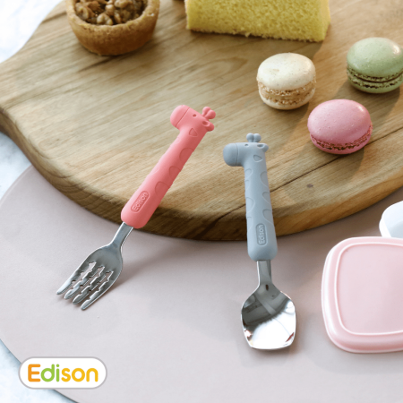 Bộ thìa dĩa cho bé tập ăn chất liệu inox bọc Silicon Edison Hàn Quốc dành cho bé từ 18 tháng tuổi 5318 - 5325