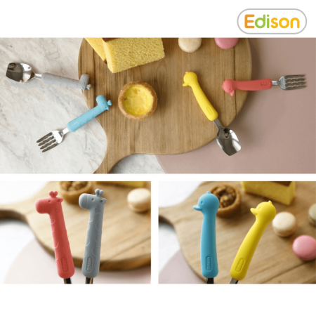 Bộ thìa dĩa cho bé tập ăn chất liệu inox bọc Silicon Edison Hàn Quốc dành cho bé từ 18 tháng tuổi 5318 - 5325