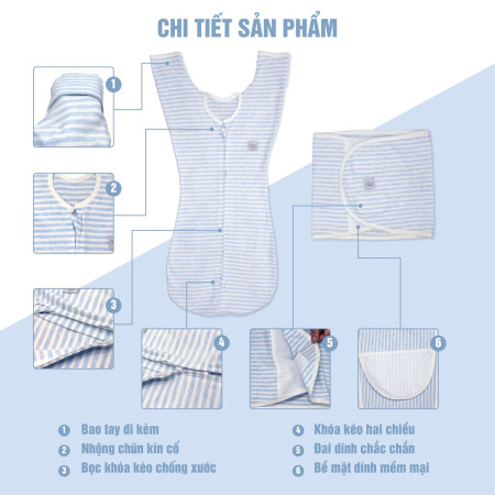 Nhộng chũn kiêm quấn ủ và túi ngủ cho bé 3 trong 1 TinyLove TL1020-CC01 màu xanh kẻ sọc