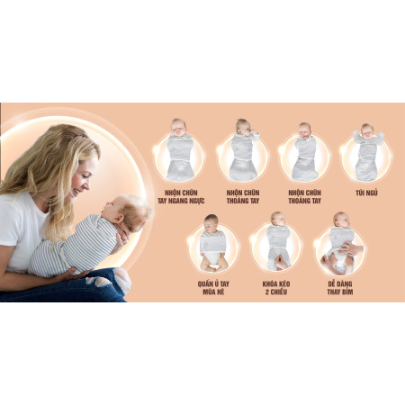 Nhộng chũn kiêm quấn ủ và túi ngủ cho bé 3 trong 1 TinyLove TL1020-CC01 màu xanh kẻ sọc